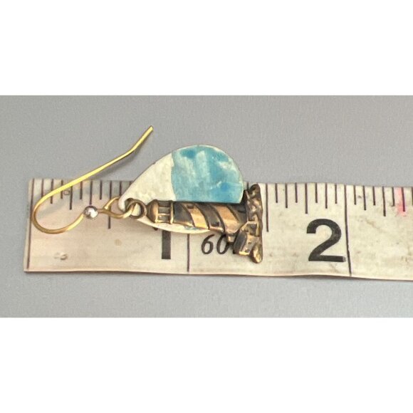 Nautical Lighthouse Dangle Earrings Layered Turquoise Blue Enamel Coastal 1.5" - Picture 4 of 5